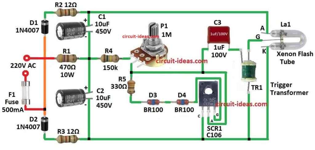 Simple Xenon Tube Stroboscope Circuit Diagram