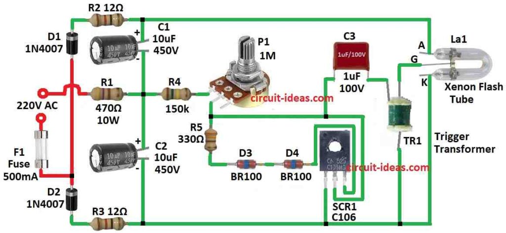 Simple Xenon Tube Stroboscope Circuit Diagram