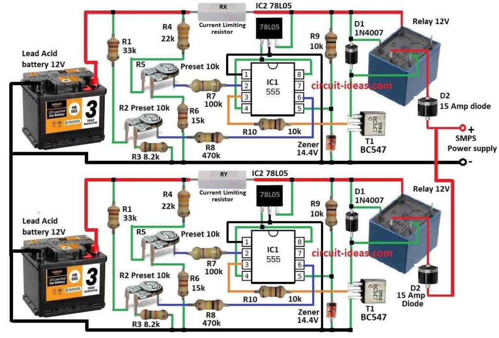 Simple Dual Battery Charging Circuit Diagram