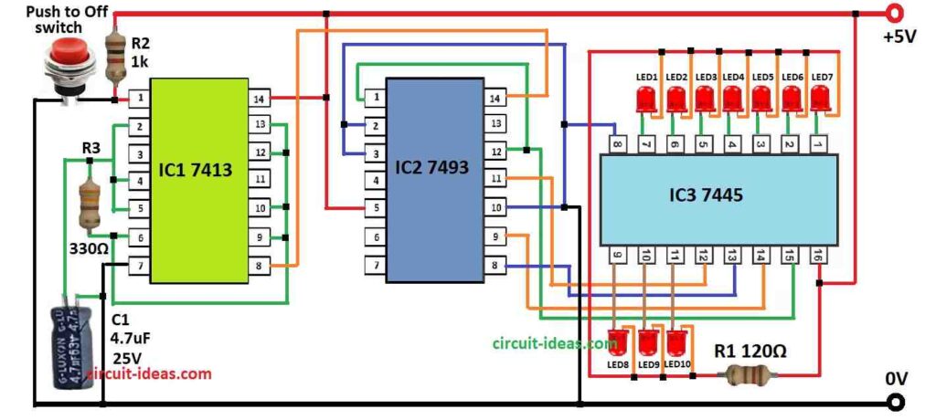 Simple Roulette Wheel of Fortune Circuit Diagram