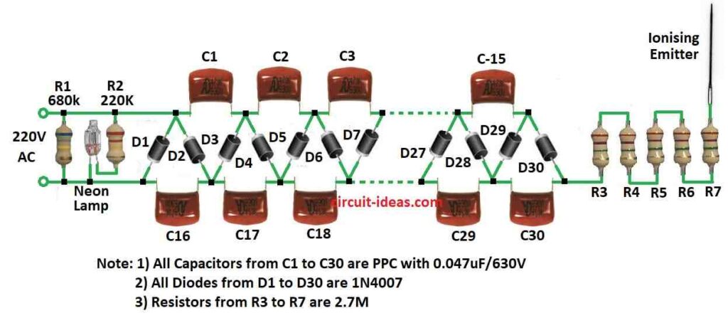 Simple Room Ionizer Circuit Diagram