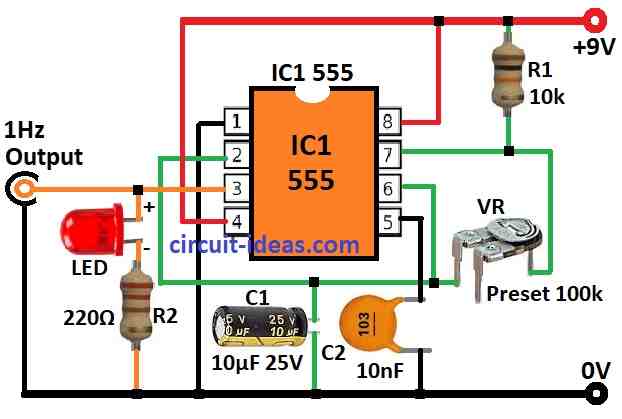 Simple 1 Hz Pulse Frequency Generator Circuit Diagram