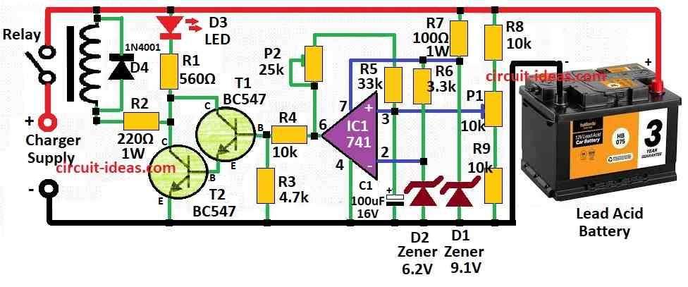 Automatic Lead Acid Battery Charger Circuit Diagram
