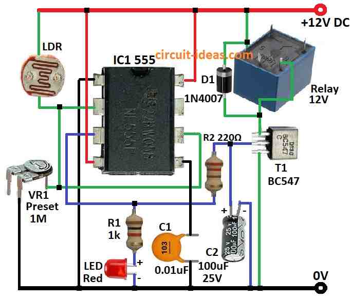 Simple Automatic Night Lamp Circuit Diagram using IC 555