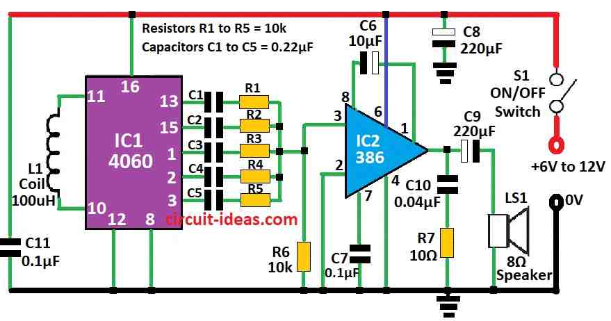 Simple Multi-Tone Electronic Siren Circuit Diagram