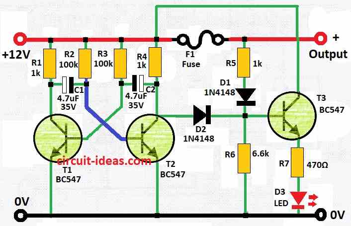 Simple Blown Fuse Indicator Circuit Diagram with Flashing LED