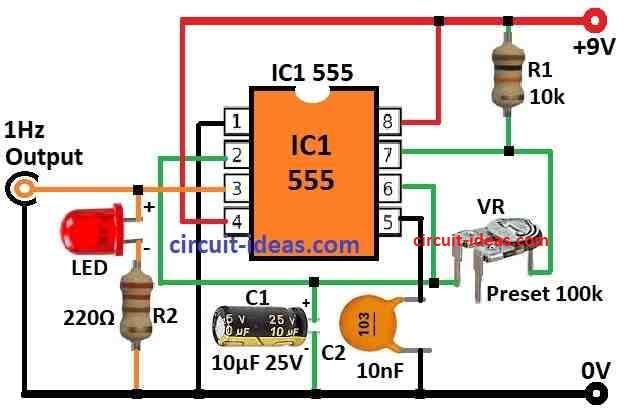 Simple 1 Hz Pulse Frequency Generator Circuit Diagarm