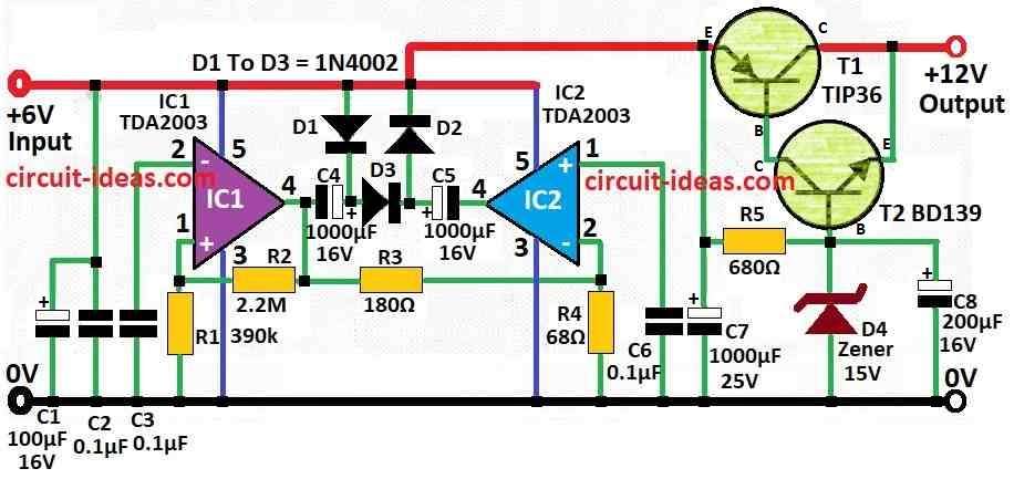 Simple 6V to 12V Converter Circuit (High Current) Diagram