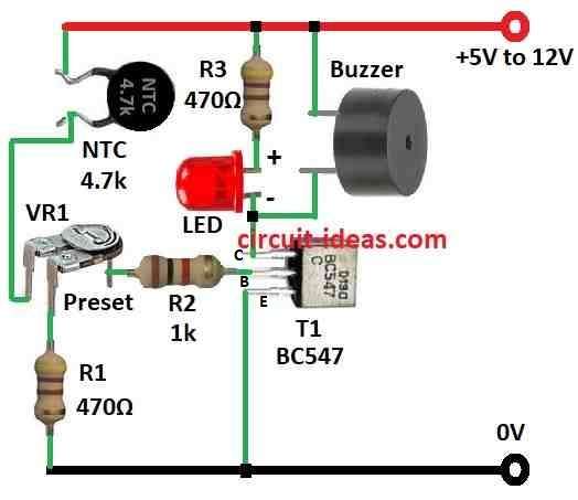 Simple Heat Sensor Circuit Diagram using a Single Transistor