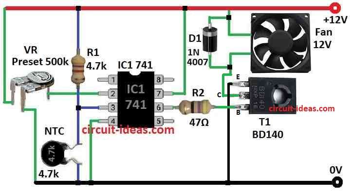Simple Temperature Controlled DC Fan Circuit Diagram