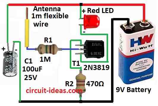 Simple Static Electricity Detector Circuit Diagram