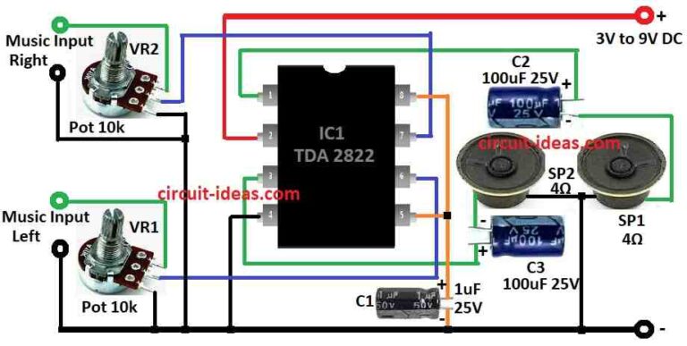 Simple IC TDA2822 Stereo Audio Amplifier Circuit - Circuit Ideas for You