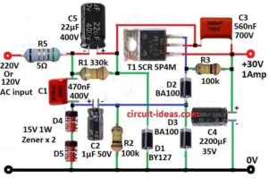 Simple 30V 1Amp Transformerless Power Supply Circuit - Circuit Ideas ...