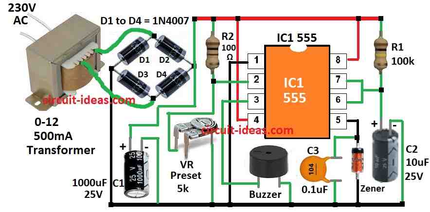 Simple Mains AC Transients Indicator Circuit Diagram