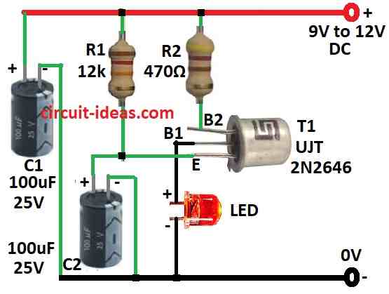 Simple UJT LED Flasher Circuit Diagram