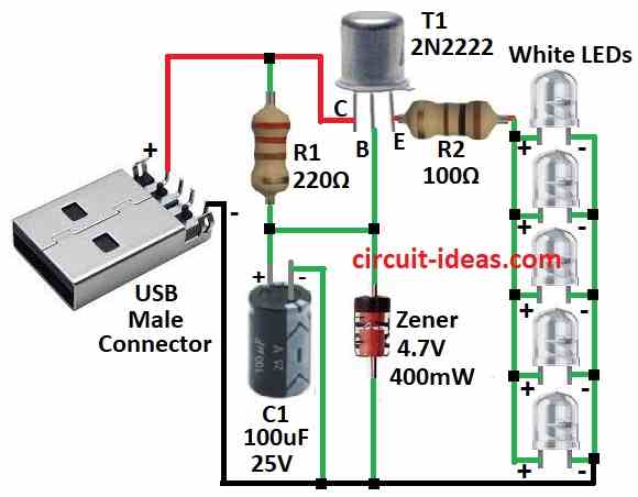 Simple USB Reading Lamp Circuit Diagram