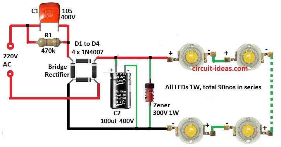 Simple 220V White LED Flood Lamp Circuit Diagram