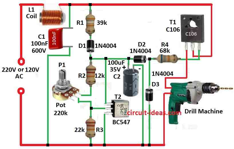 Simple AC Drill Speed Controller Circuit Diagram