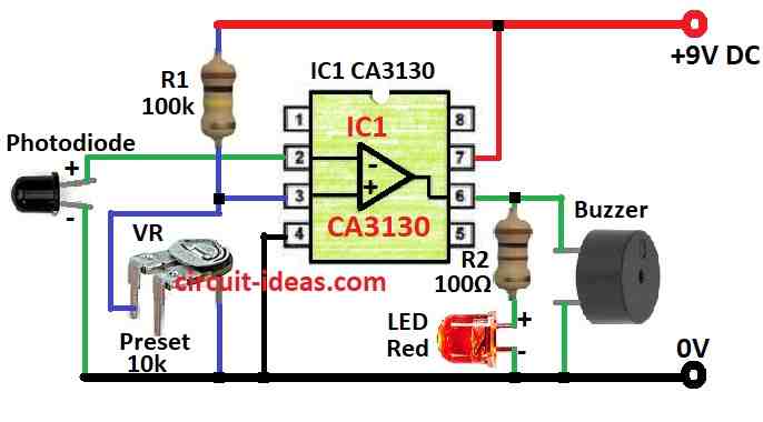 Simple Shadow Detector Security Alarm Circuit Diagram