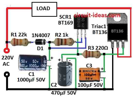 Simple 220V Time Delay Switch Circuit Diagram with Triac