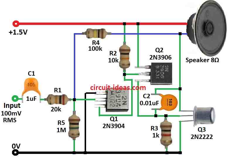 Simple 1.5V Audio Amplifier Circuit Diagram