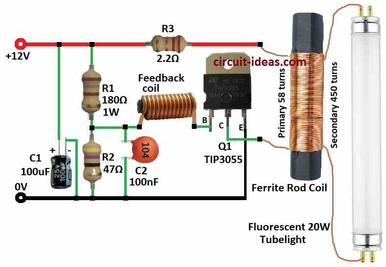 Simple 20 Watt Fluorescent Inverter Circuit