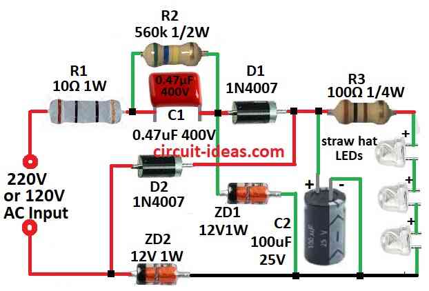 Simple 220V LED Night Lamp Circuit Diagram