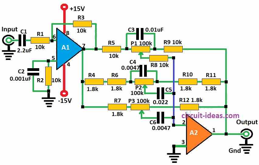 Simple 3 Band Audio Equalizer Circuit Diagram