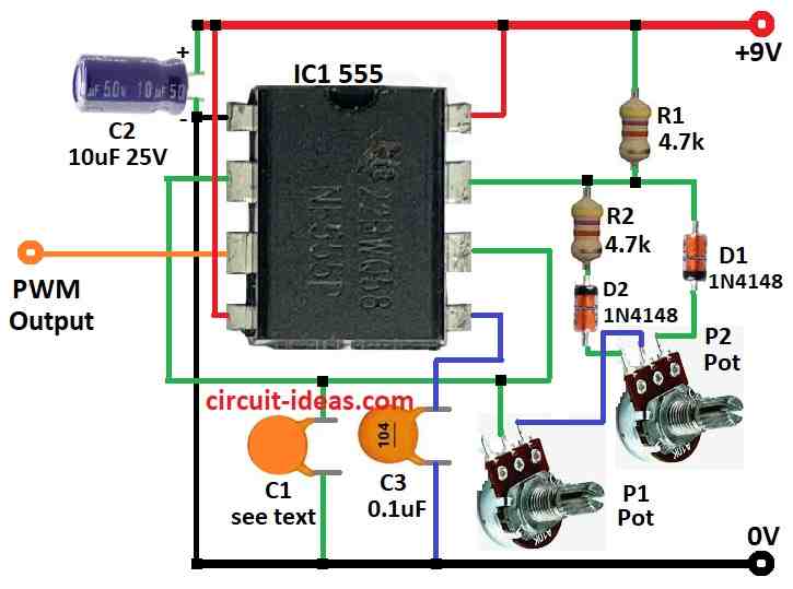 Simple IC 555 PWM Generator Circuit Diagram