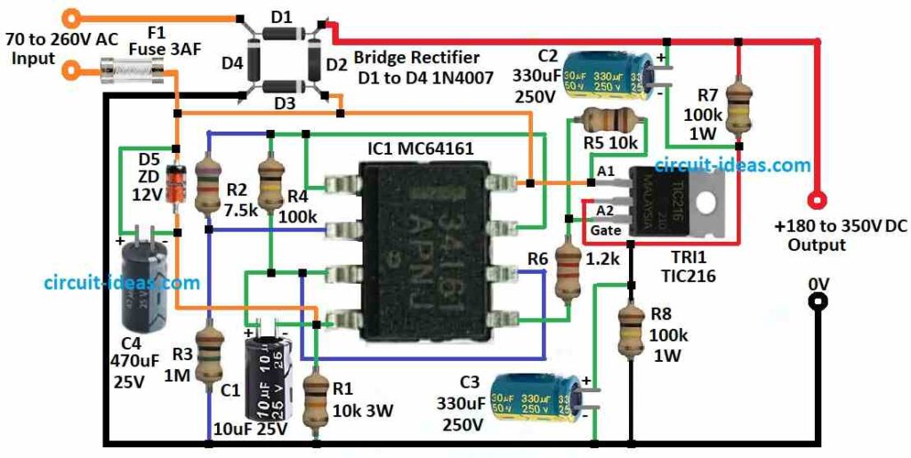 220V AC to DC Voltage Converter Circuit Diagram