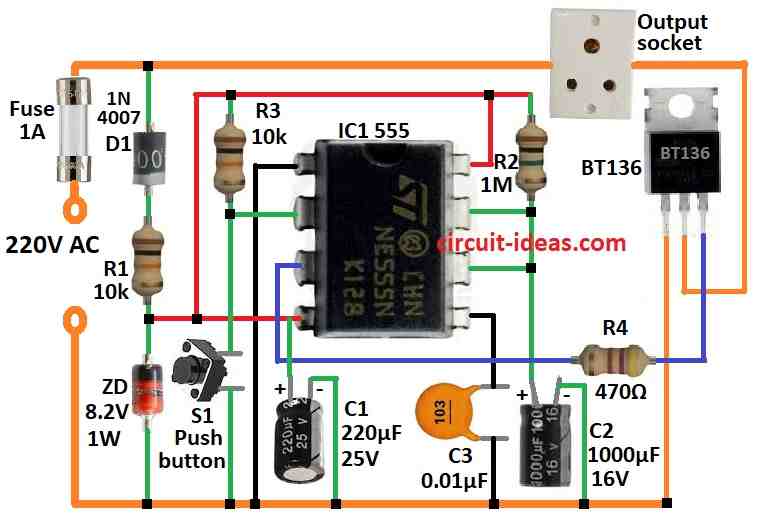 Simple Automatic Power Delay OFF Circuit Diagram