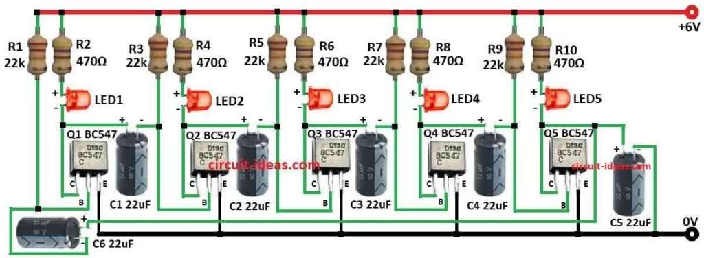 LED Chaser Circuit Diagram using Transistors