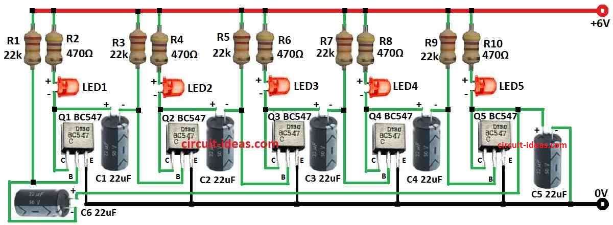 Running Led Circuit Diagram Using Transistors