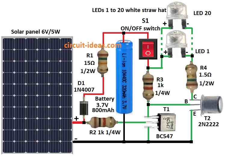 Simple Solar LED Lantern Circuit Diagram