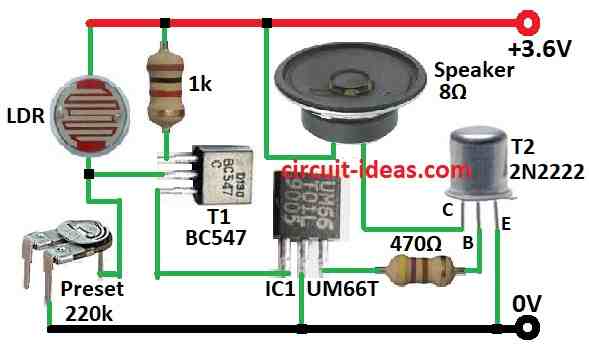 Simple Light Activated Alarm Circuit Diagram