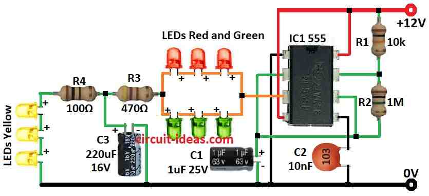 Simple Ornamental Flashing LEDs Circuit Diagram