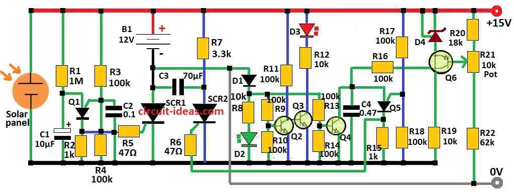 SCR Based Solar Charger Controller Circuit Diagram