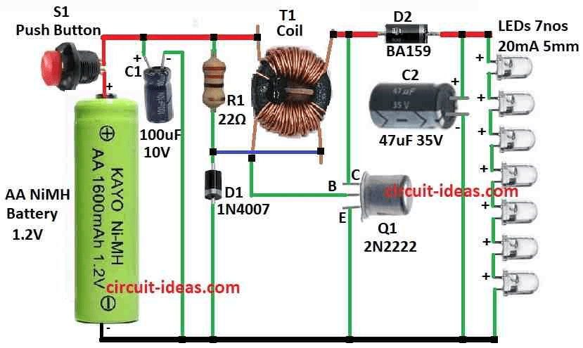 Simple 1.2V NiMH Cell LED Flashlight Circuit Diagram