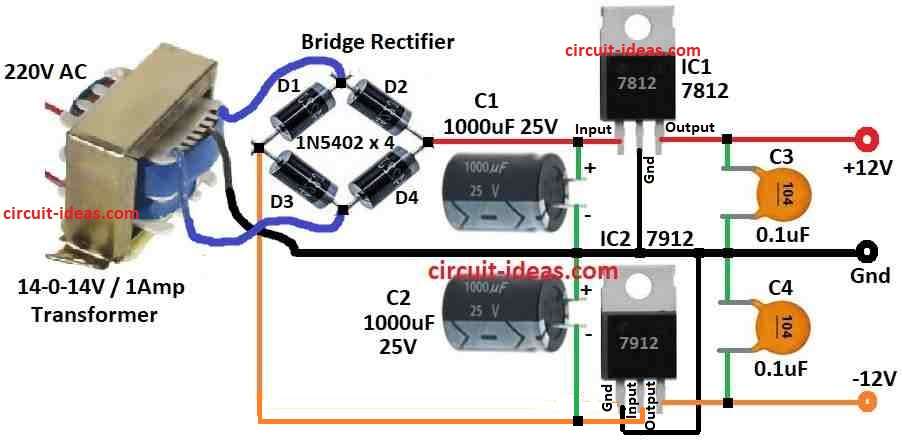 Simple 12 Volt Dual Power Supply Circuit Diagram