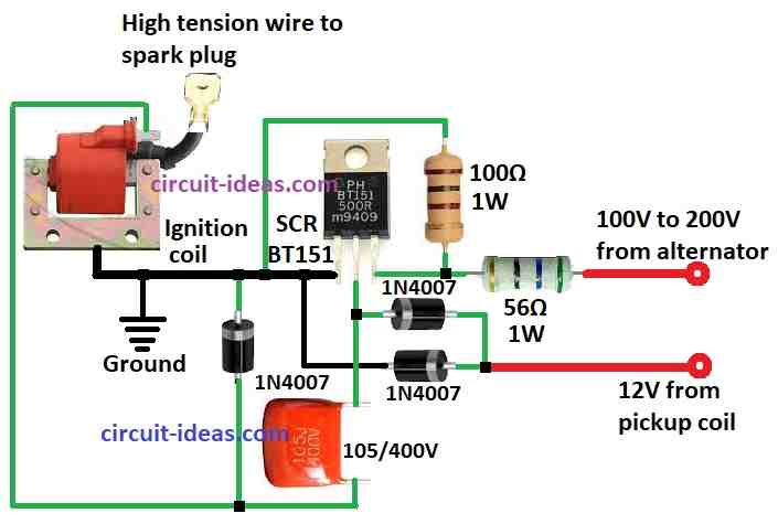 Simple Capacitive Discharge Ignition (CDI) Circuit Diagram