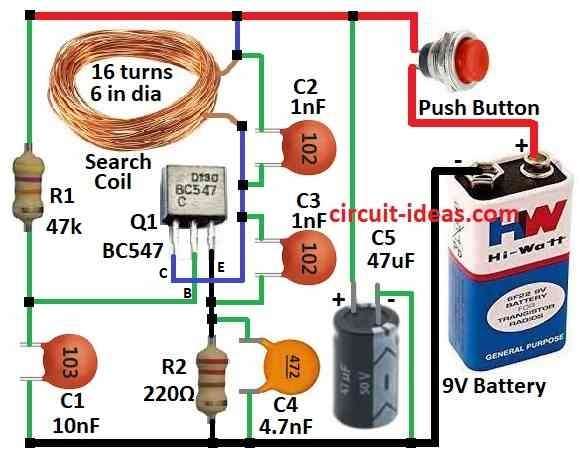 Simple Gold Detector Circuit Diagram