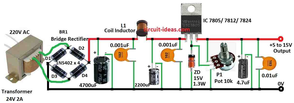 Simple Variable Power Supply Circuit using 7805 or 7812 ICs - Circuit ...