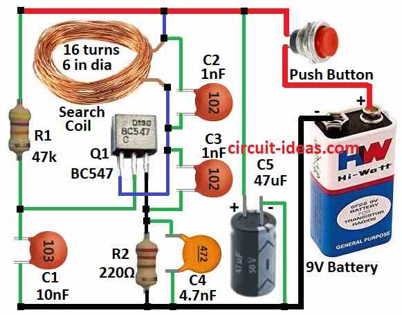 Simple Gold Detector Circuit Diagram