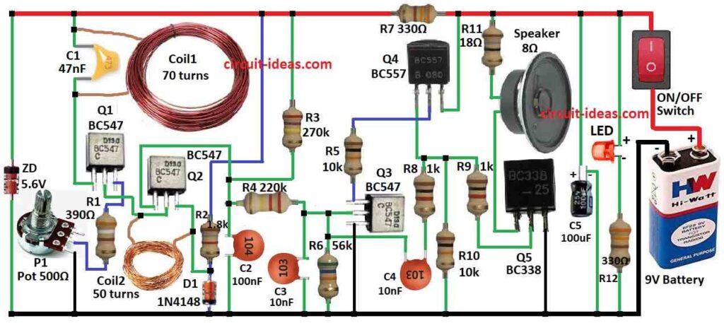 Powerful Metal Detector Circuit Diagram