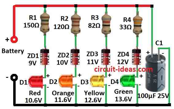 Simple LED Voltmeter Circuit Diagram