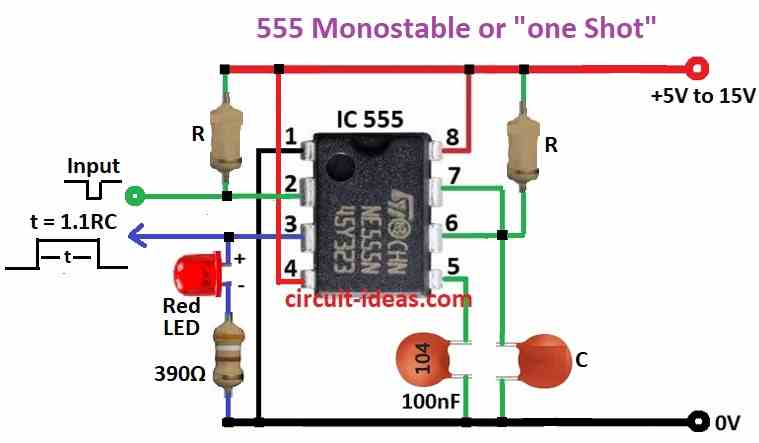 555 Monostable or "one Shot" Diagram