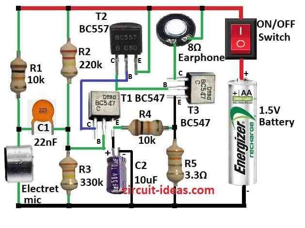 Hearing Aid Circuit Diagram using 1.5V Battery