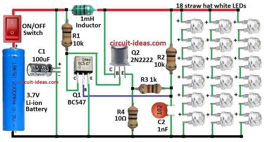How to Illuminate 18 LEDs from a 3.7V Battery Diagram