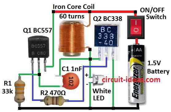 Simple 1.5V White LED Driver Circuit Diagram