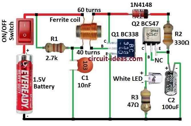 Simple 1.5V White LED Flasher Circuit Diagram